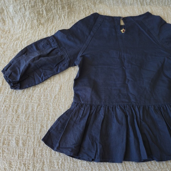Hidden Alley Embroidered Blouse Sz S Blue‎ Ballon Sleeve Linen Blend Boho Top - Picture 7 of 16